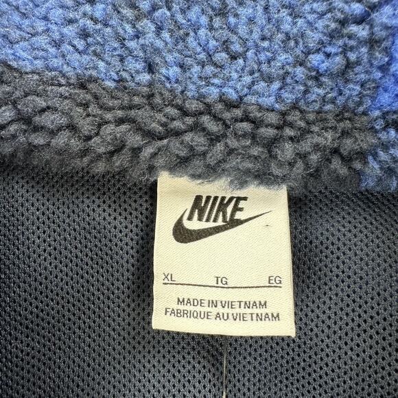 Nike Pullover Jacket Mens XL Buffalo Plaid Fleece Sherpa Blue Black 1/2 Zip - Picture 6 of 11